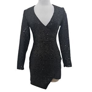 House Of CB London Cascata Sexy Goth Sequins Disco Party Mini Dress Black Small